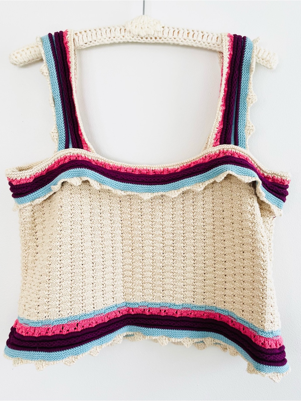 [Marc New York] 100% Cotton Crochet Mixed Knit Wide Strap Top